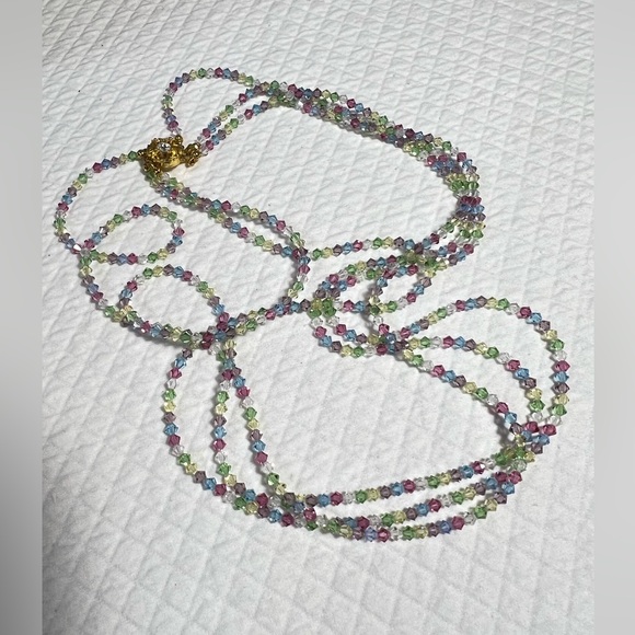 Pastel Swarovski Beads Three Strand Crystal Necklace - Picture 6 of 8